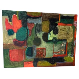 Large Abstract Acrylic Painting by Marjorie Schlossman, Signed, 48” X 36” For Sale