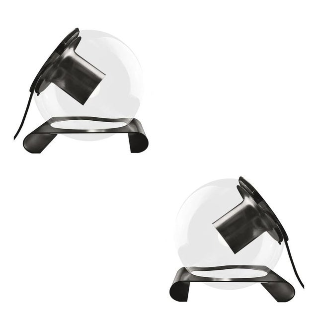 Contemporary Black Metal The Globe Table Lamps by Joe Colombo for Oluce, Set of 2 For Sale - Image 3 of 15