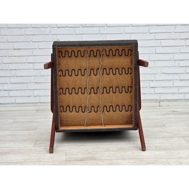 Danish Highback Armchair in Fabric and Teak, 1970s For Sale - Image 14 of 16
