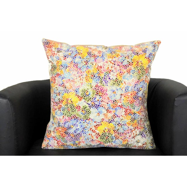 Floral Mosaic Genuine Leather Pillow For Sale - Image 10 of 13