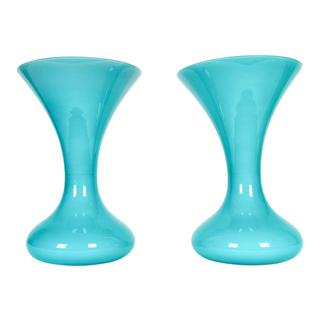 Mid Century Modern Art Deco Murano Glass Vases - a Pair For Sale
