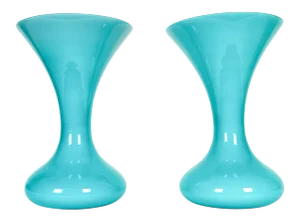 Mid Century Modern Art Deco Murano Glass Vases - a Pair