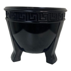 Early 20th Century Le Smith Black Amethyst Glass Footed Bowl With Greek Key Design