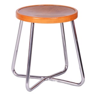 Bauhaus Beech and Chrome Stool from Mücke-Melder, Czech, 1930s For Sale