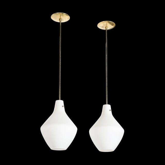 Pair of Mid-Century Hand-Blown Frosted Organic Murano Glass Pendant Chandeliers For Sale - Image 11 of 13