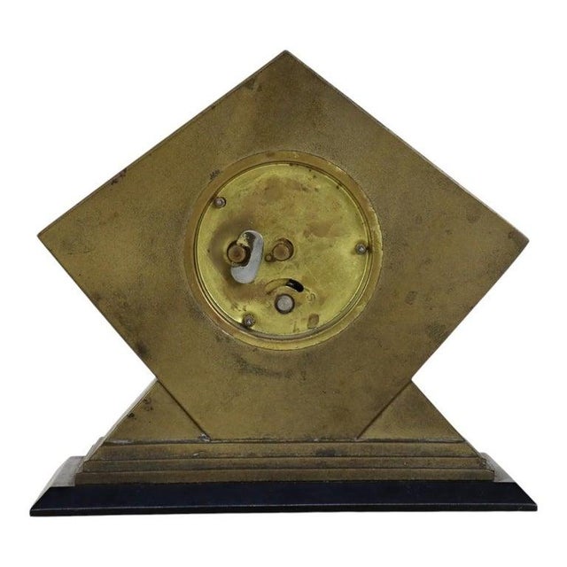 Antique Art Deco Bronze Boudoir Diamond Form Dresser Clock C1930 For Sale - Image 6 of 7