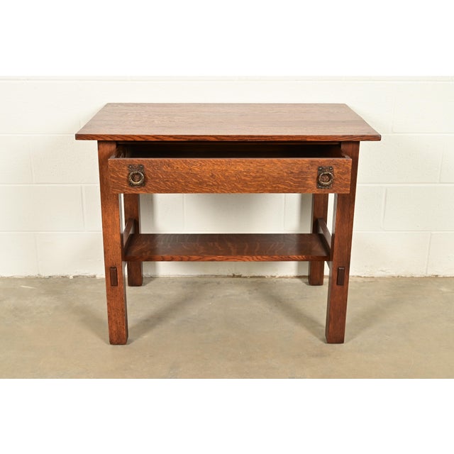 Early 20th Century Lifetime Furniture Antique Mission Oak Arts & Crafts Desk or Library Table, Circa 1910 For Sale - Image 5 of 17