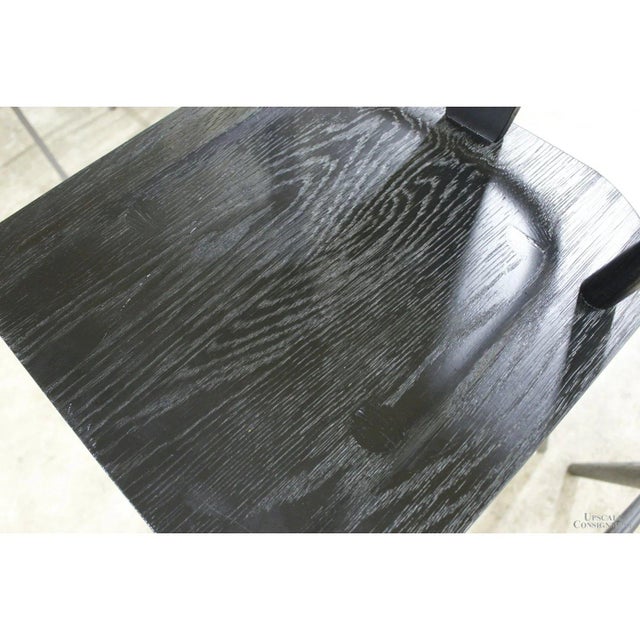 Four Hands Pair of 'Ripley' Black Oak Barstools - Black For Sale - Image 4 of 5