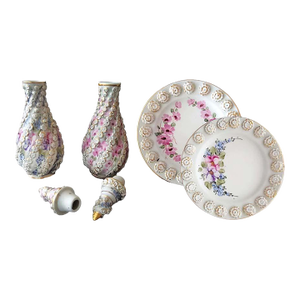 1980s Sumerbank Porcelain Decanters, Stoppers & Underplates - Hand Crafted in Turkey- 4 Pieces