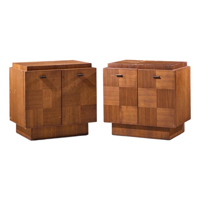 Lane Brutalist Mid Century Walnut Nightstands - Pair For Sale