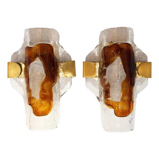 Murano Clear and Orange Glass Wall Lights, 1970s, Set of 2 For Sale