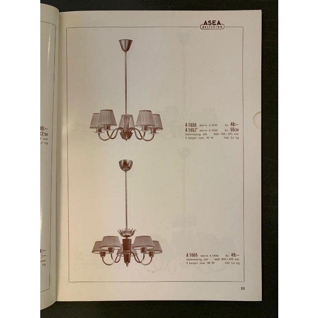 Asea, Swedish Modern, Chandelier, Brass, Elm, Fabric, Sweden, 1947 For Sale - Image 14 of 14