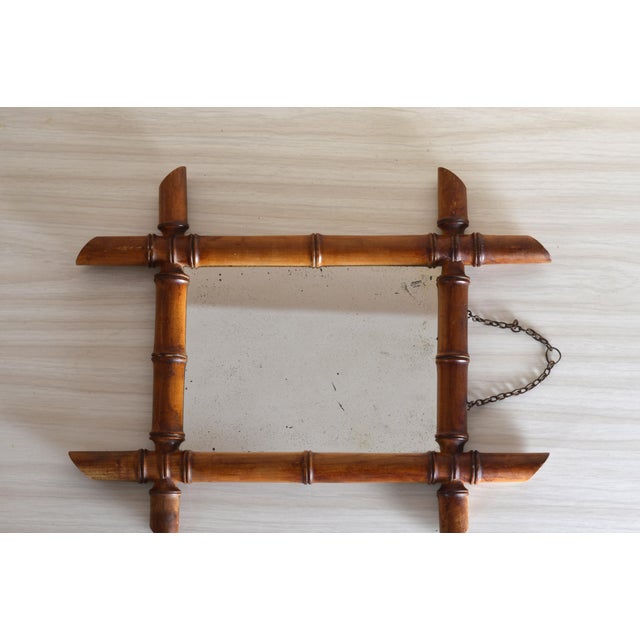 Wood Small French Style Wall Mirror in Faux Bamboo, 1920s For Sale - Image 7 of 9