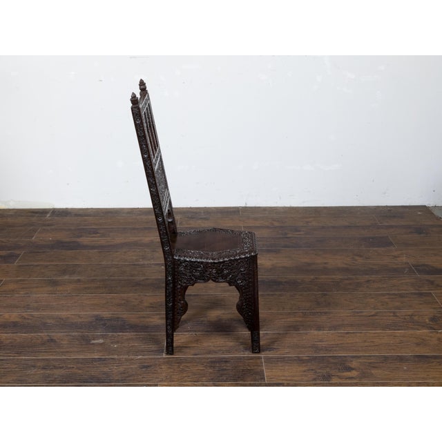 Wood Anglo Indian Hand Carved Side Chair with Richly Carved Floral Motifs, circa 1900 For Sale - Image 7 of 12
