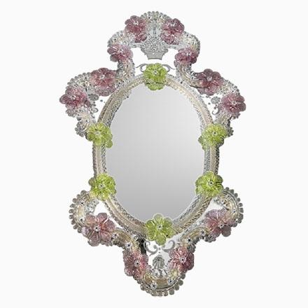 Venetian Oval Green and Pink Floral Hand-Carved Mirror by Simoeng, 2000s For Sale - Image 10 of 10