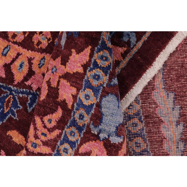 Burgundy Boho Chic Ziegler Red/Blue Wool Runner Rug- 9'11'' X 10'3'' For Sale - Image 8 of 10