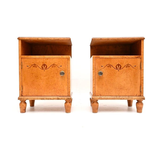 Swedish Art Deco Bedside Cabinets in Satin Birch, 1930, Set of 2 For Sale - Image 4 of 11