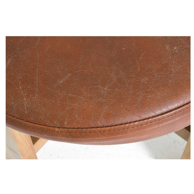 Vintage Midcentury Modern Leather & Pine Stool Ottoman, in the Manner of Kai Kristianssen, Sweden, 1970s For Sale - Image 12 of 12