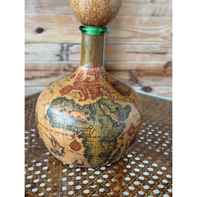 Vintage Florentia Italian Leather Wrapped World Map Liquor Decanter For Sale - Image 10 of 12