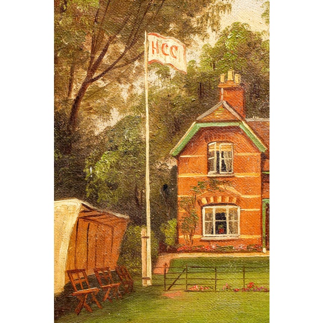 Charming Antique Framed Oil Painting English Cricket Pavilion Sports Victorian Architecture Home Wall Decor For Sale - Image 4 of 15