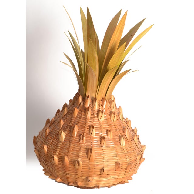 1960s 1960 Bohemian Handmade Rattan Cane Wood Pineapple Table Lamp Mid-Century Modern For Sale - Image 5 of 16