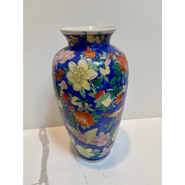Vintage Chinoiserie Hand Painted Vase For Sale - Image 4 of 10
