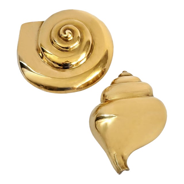Wall Sconces Brass Seashell Shell Pair For Sale