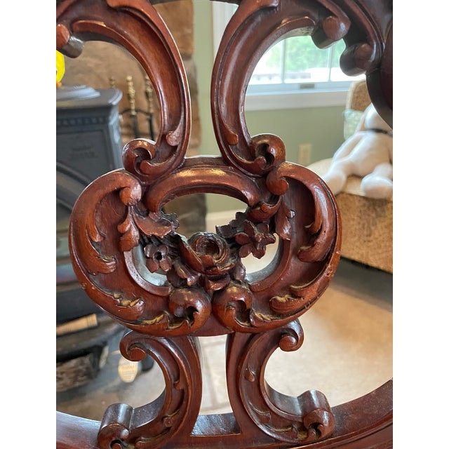 Late 19th Century Late 19th Century Victorian Mahogany Parlor Chairs – Carved Elegance With Tapestry Charm (Pair) For Sale - Image 5 of 10