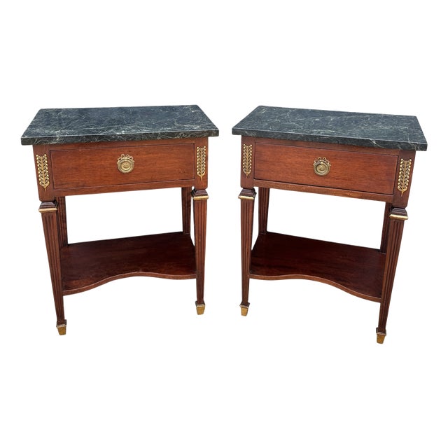 French Louis XVI Style Nightstands with Marble Tops, 1920, Set of 2 For Sale