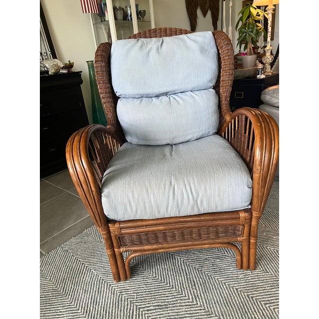 Bielecky Brothers Vintage Mid-Century Bielecky Brothers, Rattan, and Wicker Wingback Lounge Chair For Sale - Image 4 of 15