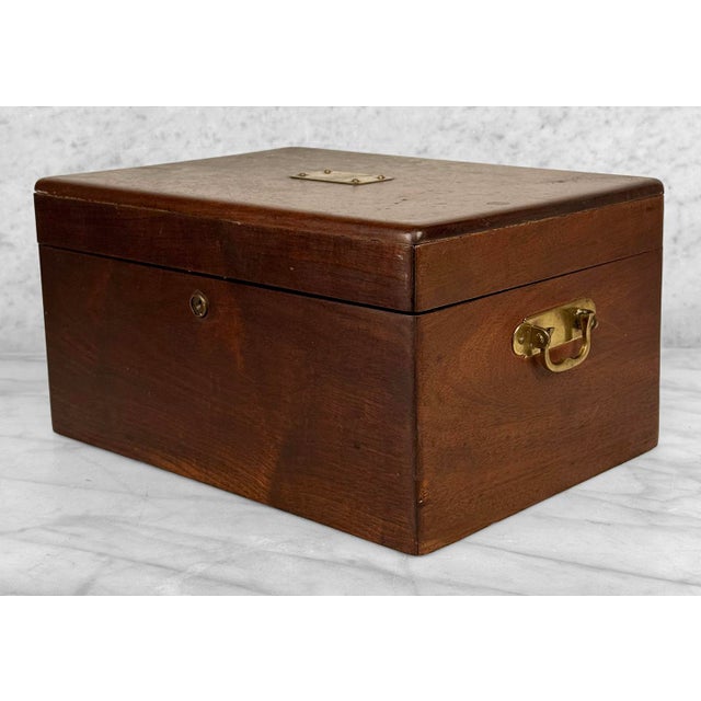 Wood Antique English Benson & Hedges Mahogany Metal Lined Cigar Tobacco Humidor Box For Sale - Image 7 of 15