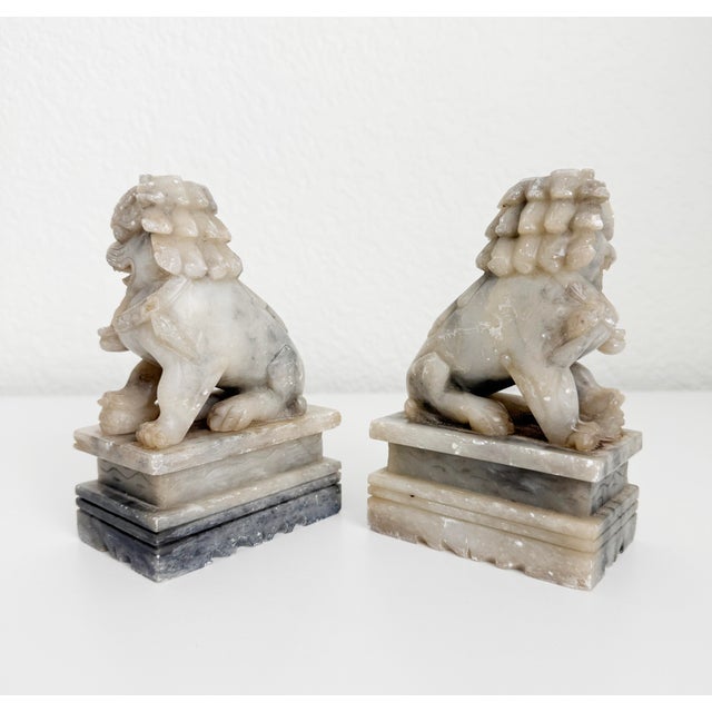 Chinese Vintage Carved Soapstone Chinese Foo Dogs- a Pair For Sale - Image 3 of 12