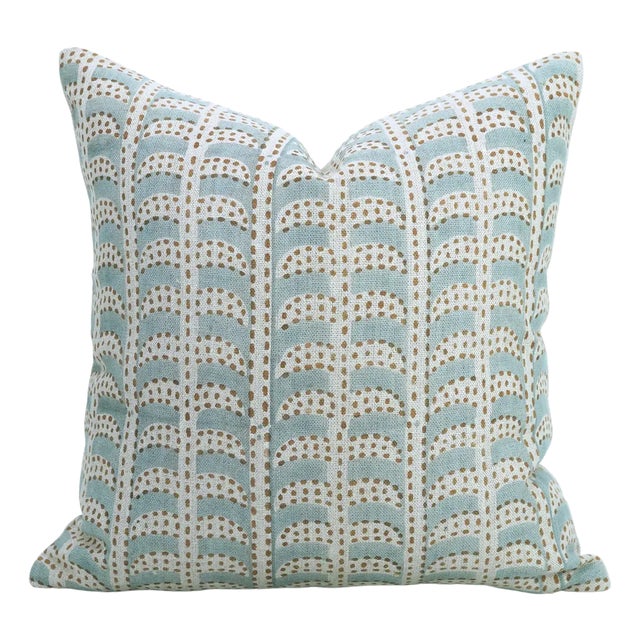 Hand Block Printed Thick Linen Designer Pillow Cover 14x36 Inch- Blue Garud For Sale