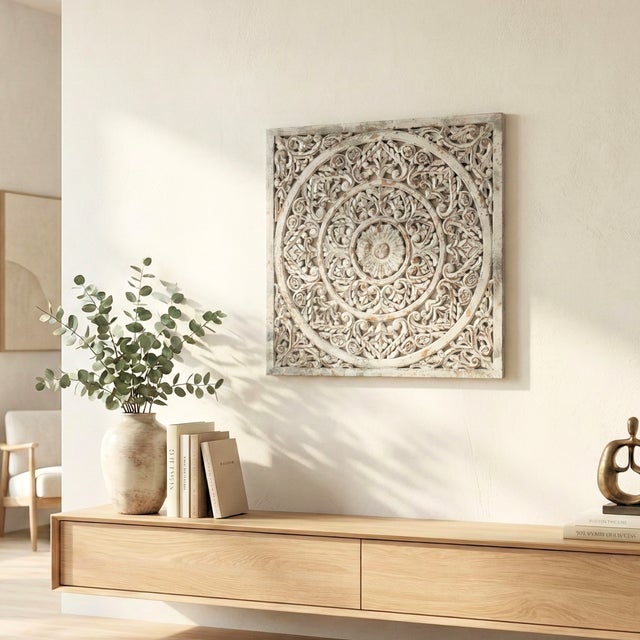 Dimensions: 39"" W x 2"" D x 39"" H Features: • Hand carved lattice wall panel • 100% solid Mango wood construction •...