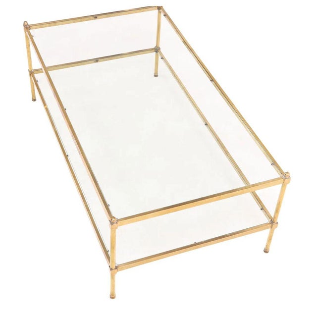 Mid-Century Modern 1970's Mid Century Modern Brass and Glass Two Tier Coffee Table For Sale - Image 3 of 4