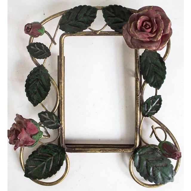 1980s Vintage Metal Tole Frame With Roses Motif For Sale - Image 5 of 6