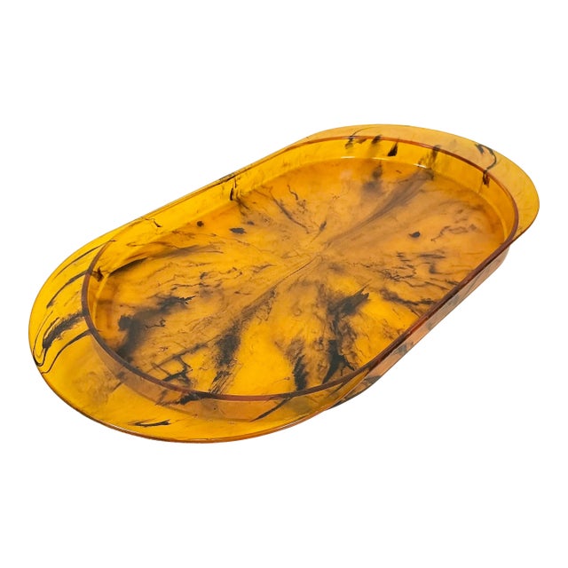 1970s Vintage Hollywood Regency Boho Chic Faux Tortoise Acrylic Lucite Tray For Sale
