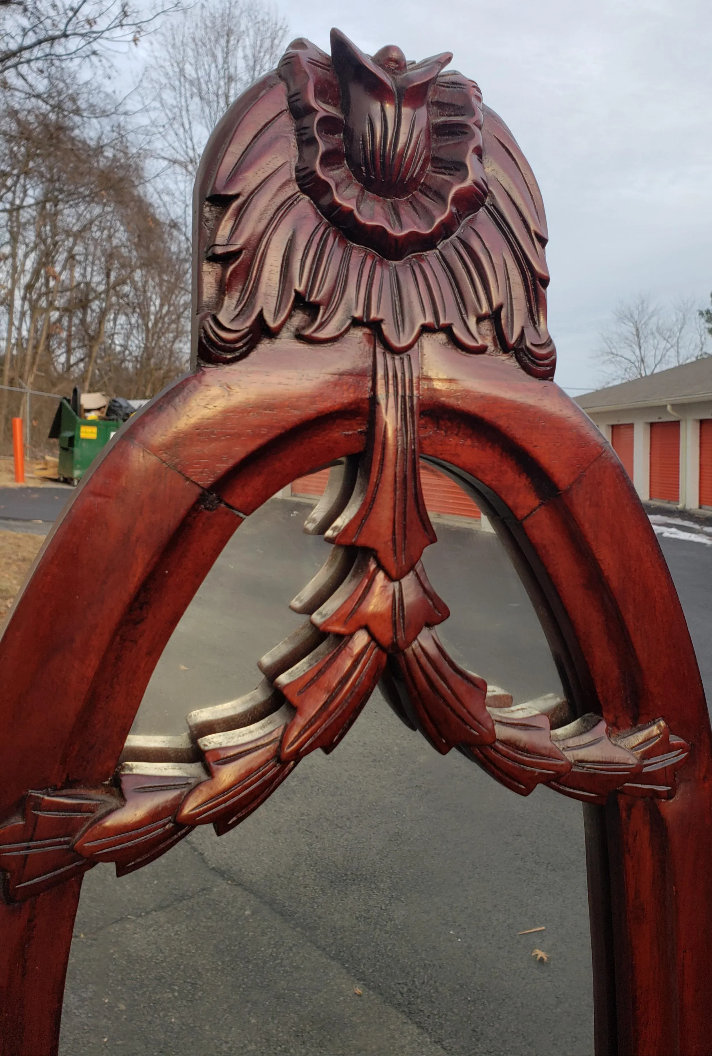 Victorian Style Carved Mahogany Triptych Full Length Floor Mirror