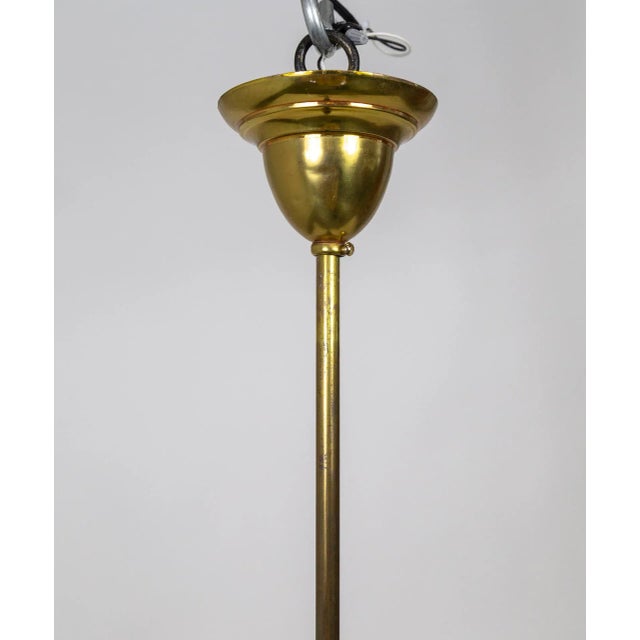 Brass Late 19th Century Victorian J-Style Ceiling Light Fixture With Etched Glass Shade For Sale - Image 8 of 12