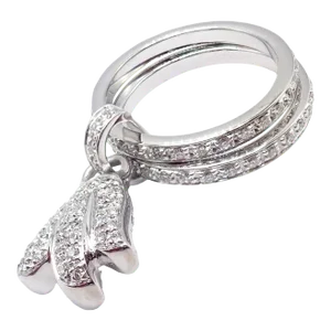 Piaget 18k White Gold Diamond Double Band Flower Ring, size 7