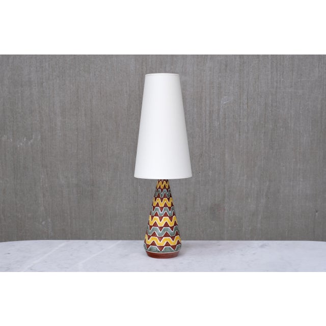 Mid-Century Modern Vintage Ceramic Table Lamp with Zig Zag Pattern by Rigmor Nielsen for Søholm, Denmark, 1960s For Sale - Image 3 of 10