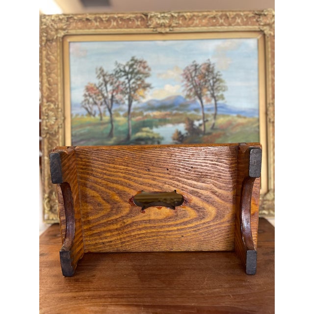 American 1950s Handcrafted Likely Oak Footstool With Decorative Cut-Out and Curved Legs. For Sale - Image 3 of 10