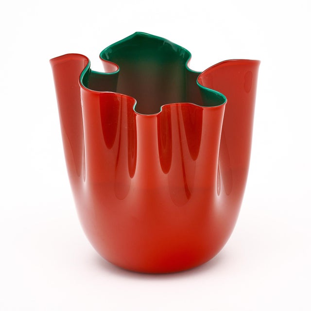 Red Murano Glass Vintage “Fazzoletto” Vase by Venini For Sale - Image 8 of 9