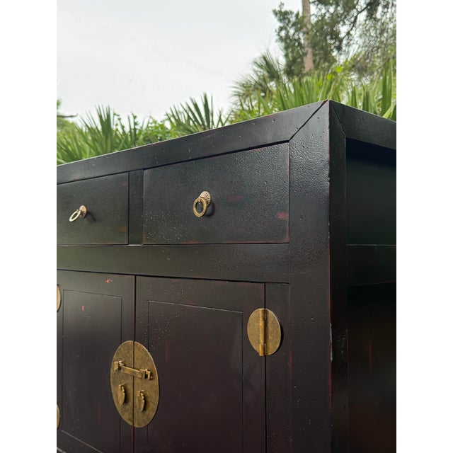 Henredon Henredon Acquisitions Chinoiserie Ming Style Ebonized Sideboard With Brass Hardware For Sale - Image 4 of 8