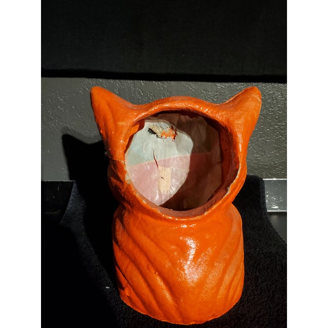 Early 20th Century Vintage Molded Papier-Mâché Halloween Orange Cat Candy Container / Lantern For Sale - Image 5 of 11