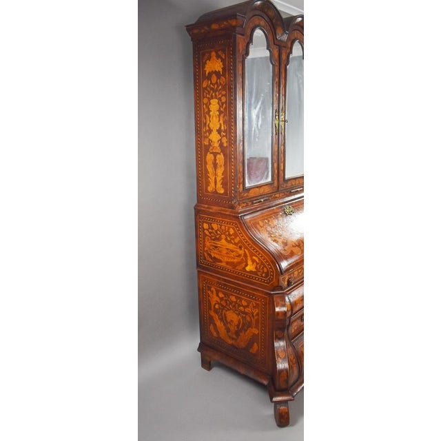 Green Antique Dutch Marquetry Bureau Bookcase, 1920 For Sale - Image 8 of 14
