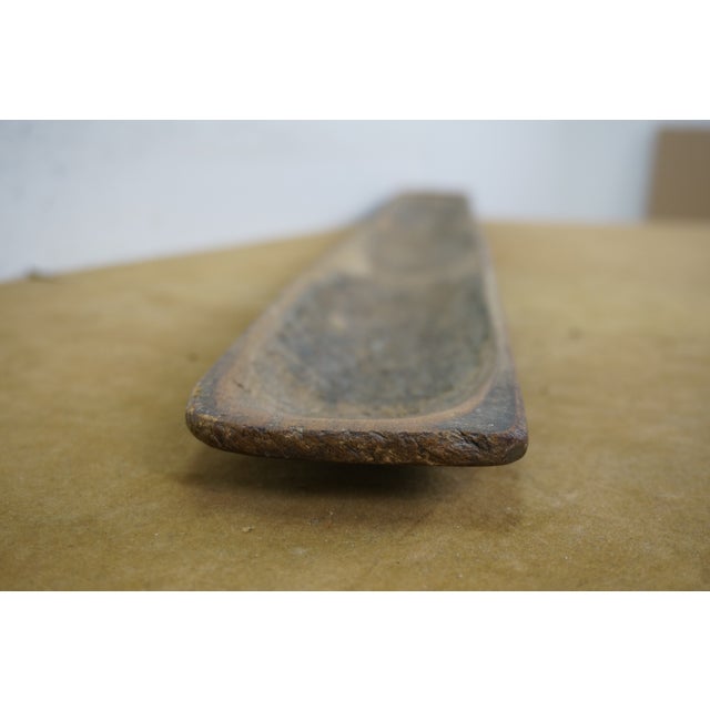 Primitive Antique Long Skinny Carved Wooden Trencher Centerpiece Dish Tray For Sale - Image 4 of 12