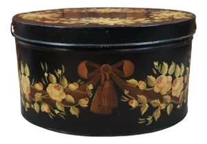 Maitland Smith Neoclassical Painted Oval Metal Toleware Box Bin Yellow Roses 23"
