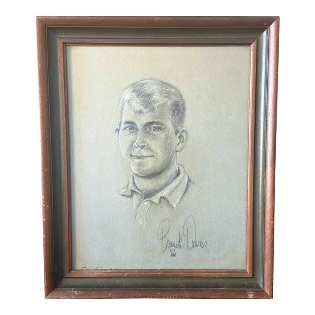 1966 Mid-Century Charcoal Portrait of a Young Man by Brandi Downs For Sale