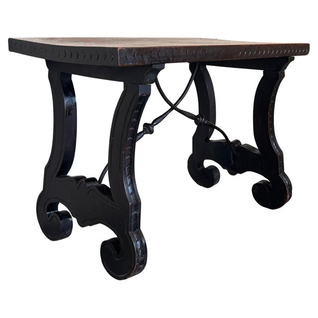Brown 19th Century Ebonized Baroque Spanish Side Table with Lyre Legs For Sale - Image 8 of 18